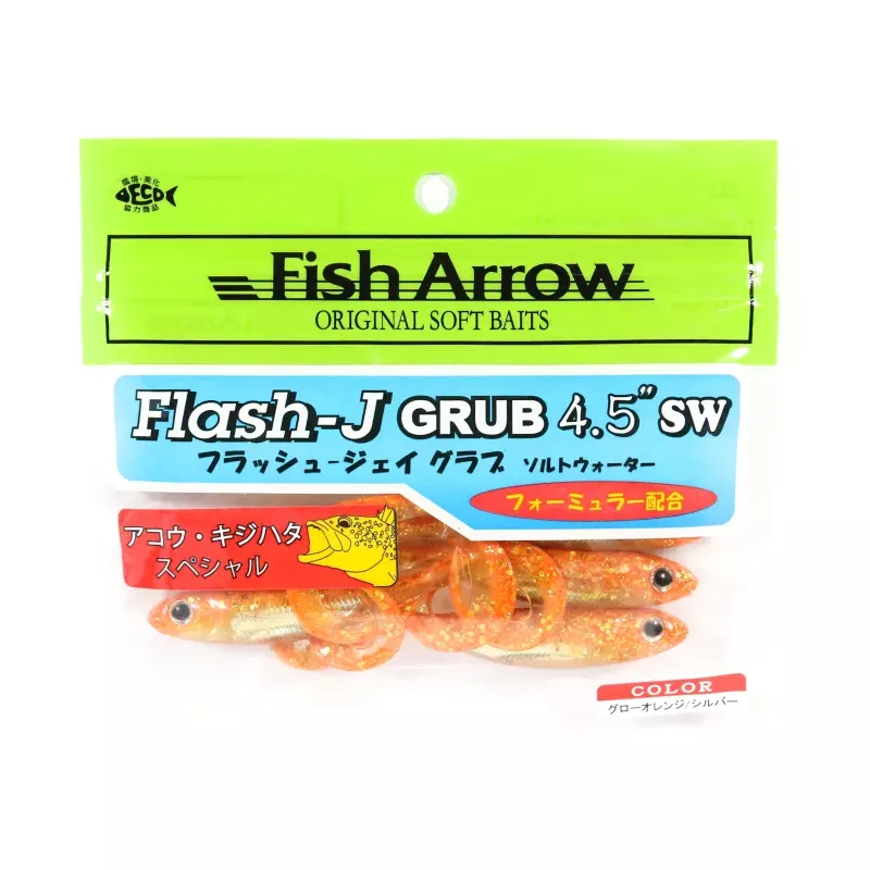 Fish Arrow Soft Lure Flash J Grub SW 4.5 Inch 5 Piece per pack #121 (0073)