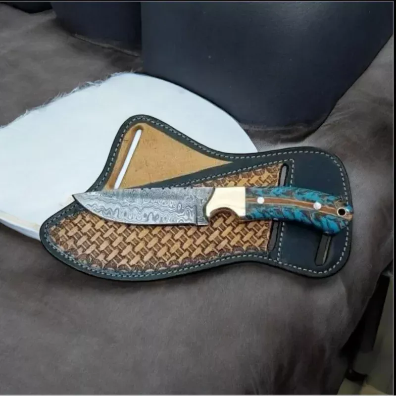 Frontier Western Cowboy Belt KnifeDamascus Steel & Pine Cone Handle