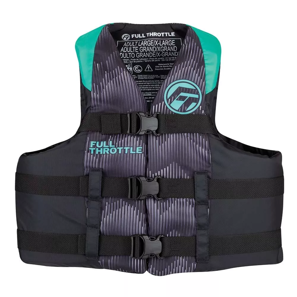 Full Throttle Adult Nylon Life Jacket – S/M – Aqua/Black