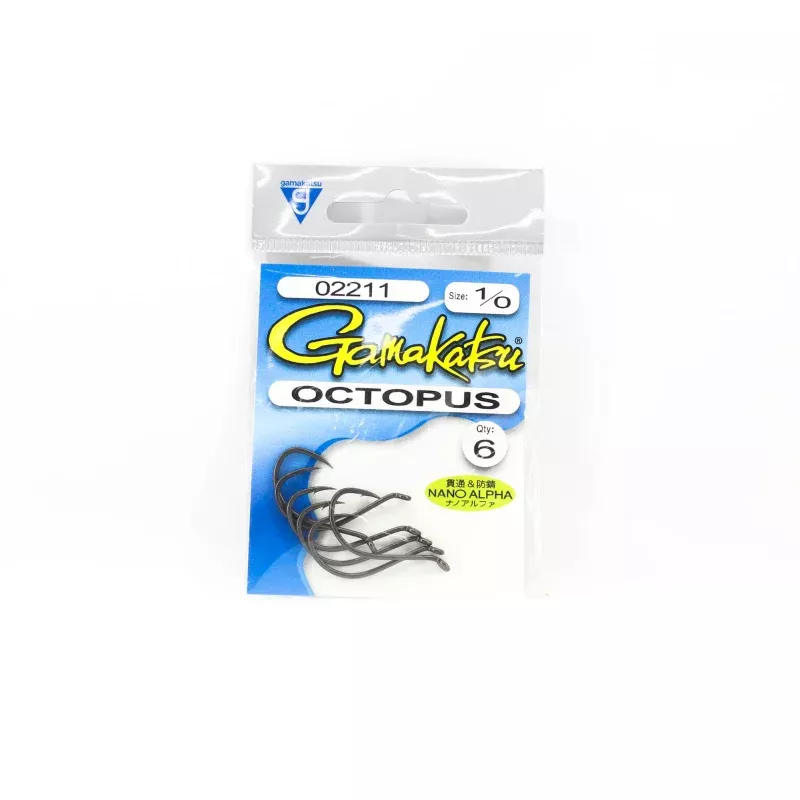 Gamakatsu Octopus Hook Nano Alpha Size 1/0, 6 Per Pack (5070)