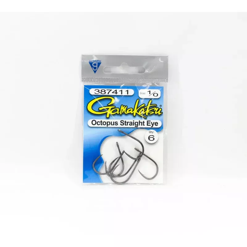 Gamakatsu Octopus Hook Straight Eye NSB Size 1/0, 6 Per Pack (4059)