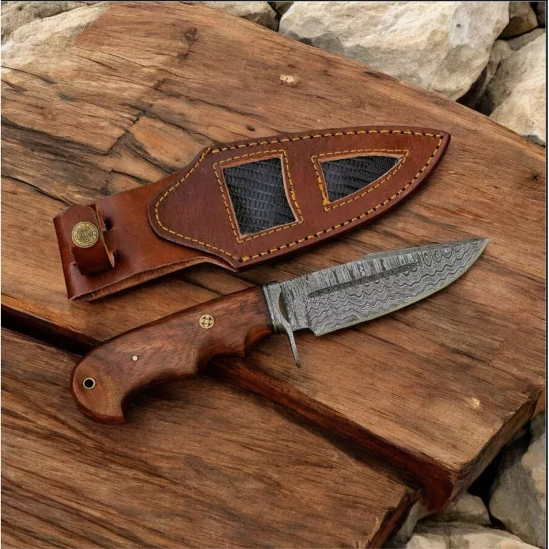 Handcrafted Bobcat Knife with Damascus Steel Blade & Rosewood Handle9 Inches
