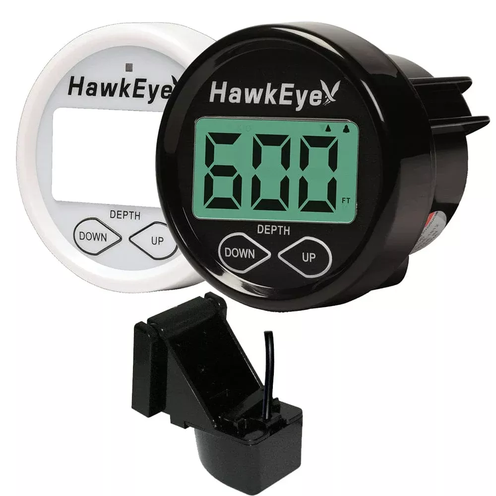 HawkEye DepthTrax 2BX In-Dash Digital Depth & Temp Gauge – Transom Mount – 600′