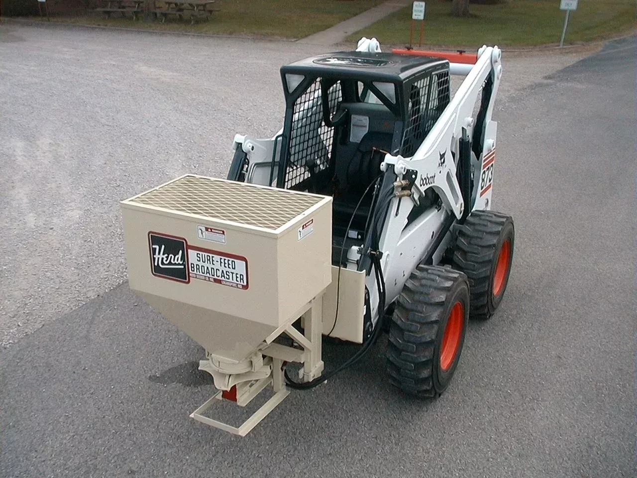 Herd Broadcast Seeder & Spreader | Model 750-3Pt | Hopper Capacity 9.6 Bushels | Hydraulic Flow Range 8-10 GPM | For Skid Steer