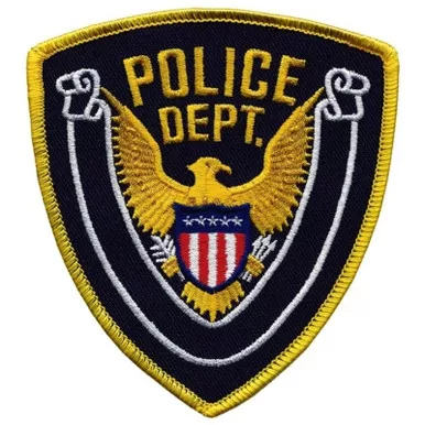 Hero's Pride 10418 Police Dept. Eagle w/ Blank Scroll - Medium Gold Border on Navy Twill - 4" x 4.38"