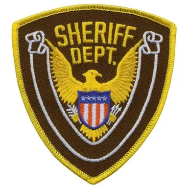 Hero's Pride 10427 Sheriff Dept. Eagle w/ Blank Scroll - Medium Gold Border on Brown Twill - 4" x 4.38"