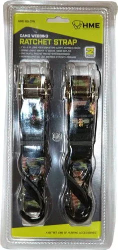 HME Ratchet Strap – Camo | Strap Dimensions 1″ Wide × 8′ Long | 2 Straps Per Pack