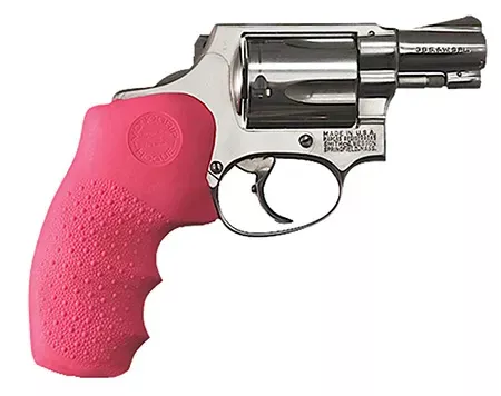 Hogue Monogrip for S&W J-Frame with Round Butt Overmolded Finger Grooves Cobblestone Finish Rubber Pink 60007