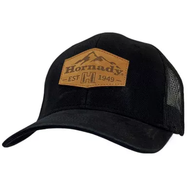 Hornady 10130 Leather Patch Snapback Hat, Black