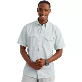 HUK Men's Tide Point Button-Down SS Shirt - Heron Blue - M