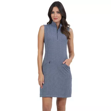IBKUL Mini Check Sleeveless Mock Neck Dress (58754)