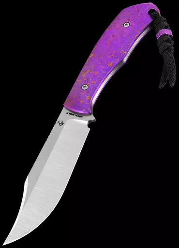 Jack Wolf Knives Bordertown Bowie Titanium Crystalized Purple Fixed Blade