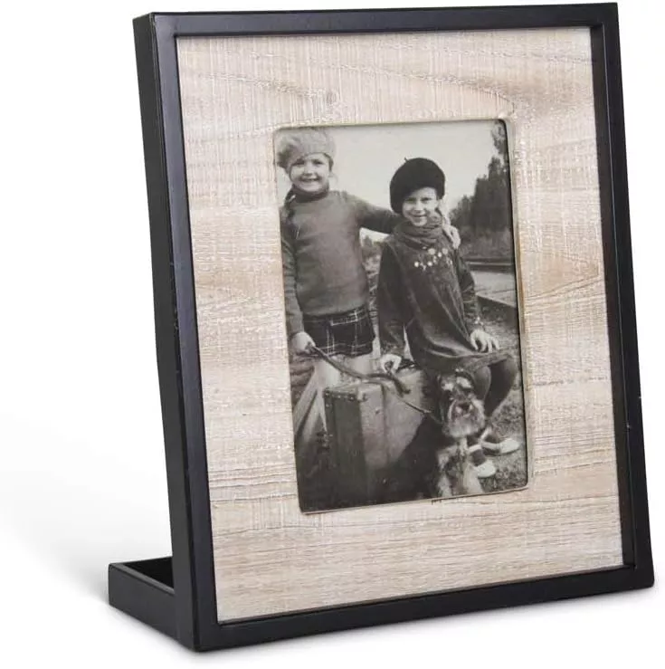 K & K Interiors 10.5″ Modern Dark Metal and Wood Self Standing Frame #16079A-3