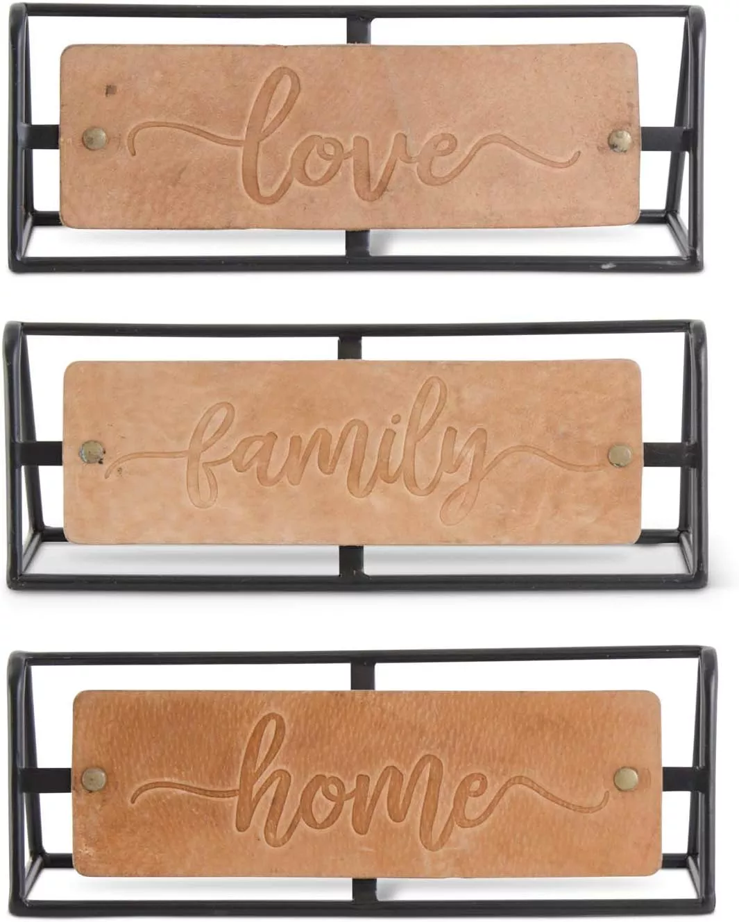 K&K Interiors Assorted 12″ Black Metal Framed Embossed Leather Signs #16910A