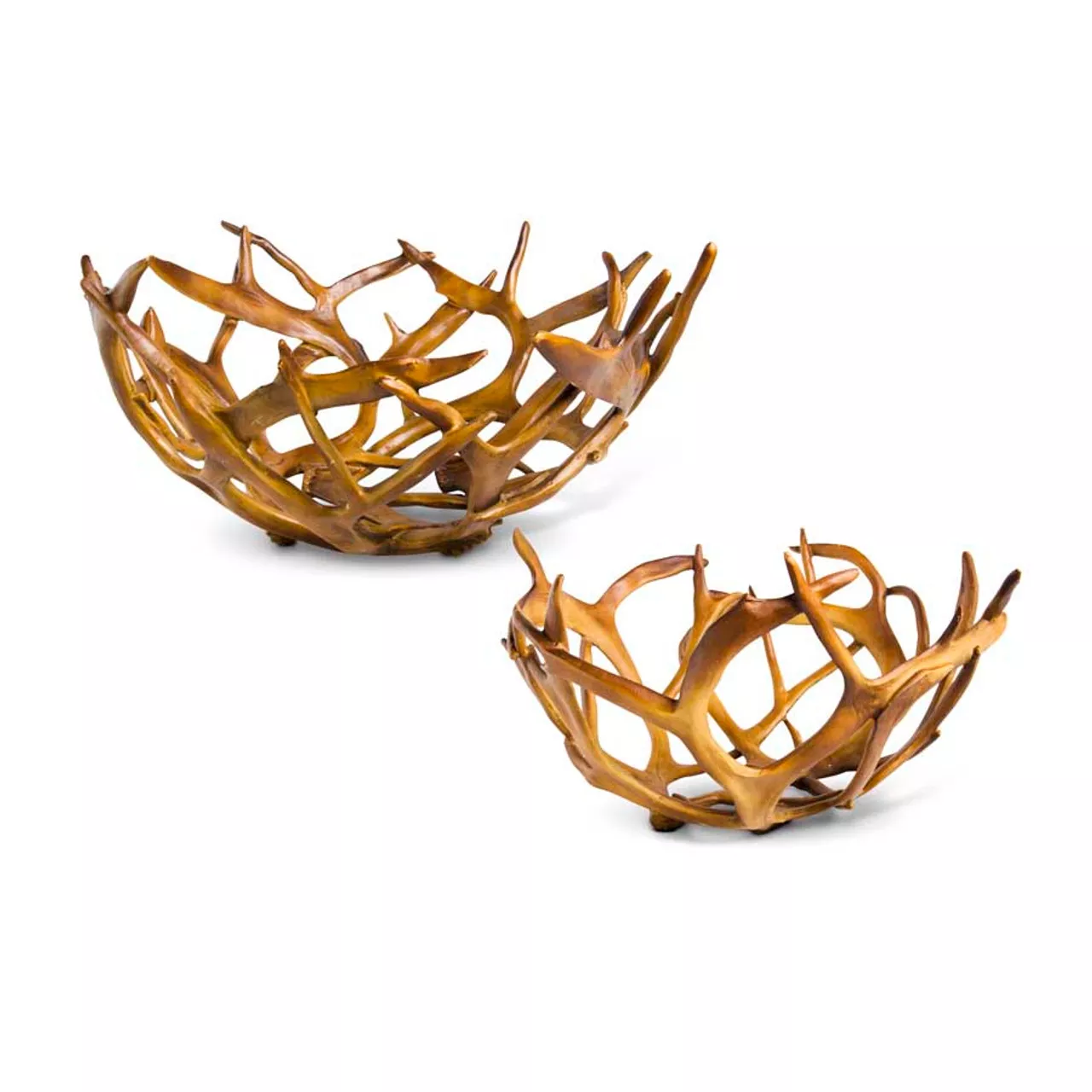 K & K Interiors Set Of 2 Brown Resin Antler Bowls #40696A