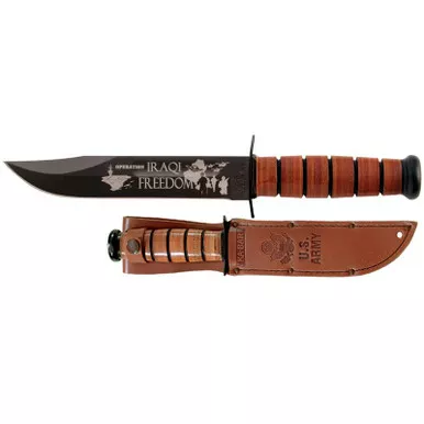 KA-BAR 9127 Operation Iraqi Freedom U.S. Army Fixed Knife 11.88" Clip Point 1095 Cro-Van Blade, Brown Leather Handle