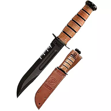 Ka-Bar USMC Fight 7" 1095 CroVan Blade Leather Handle & Sheath 1218