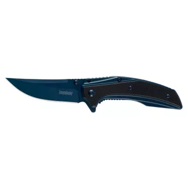 Kershaw 8320 Outright Folding Knife Assisted SpeedSafe Trailing Point 3.00" Blue PVD Coating 8Cr14MoV Plain Edge Blade, Blue Handle