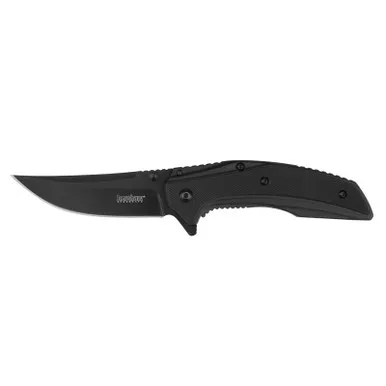 Kershaw 8320BLK Outright, Black Folding Knife Assisted SpeedSafe Trailing Point 3.00" PVD Coating 8Cr14MoV Plain Edge Blade, Black Handle