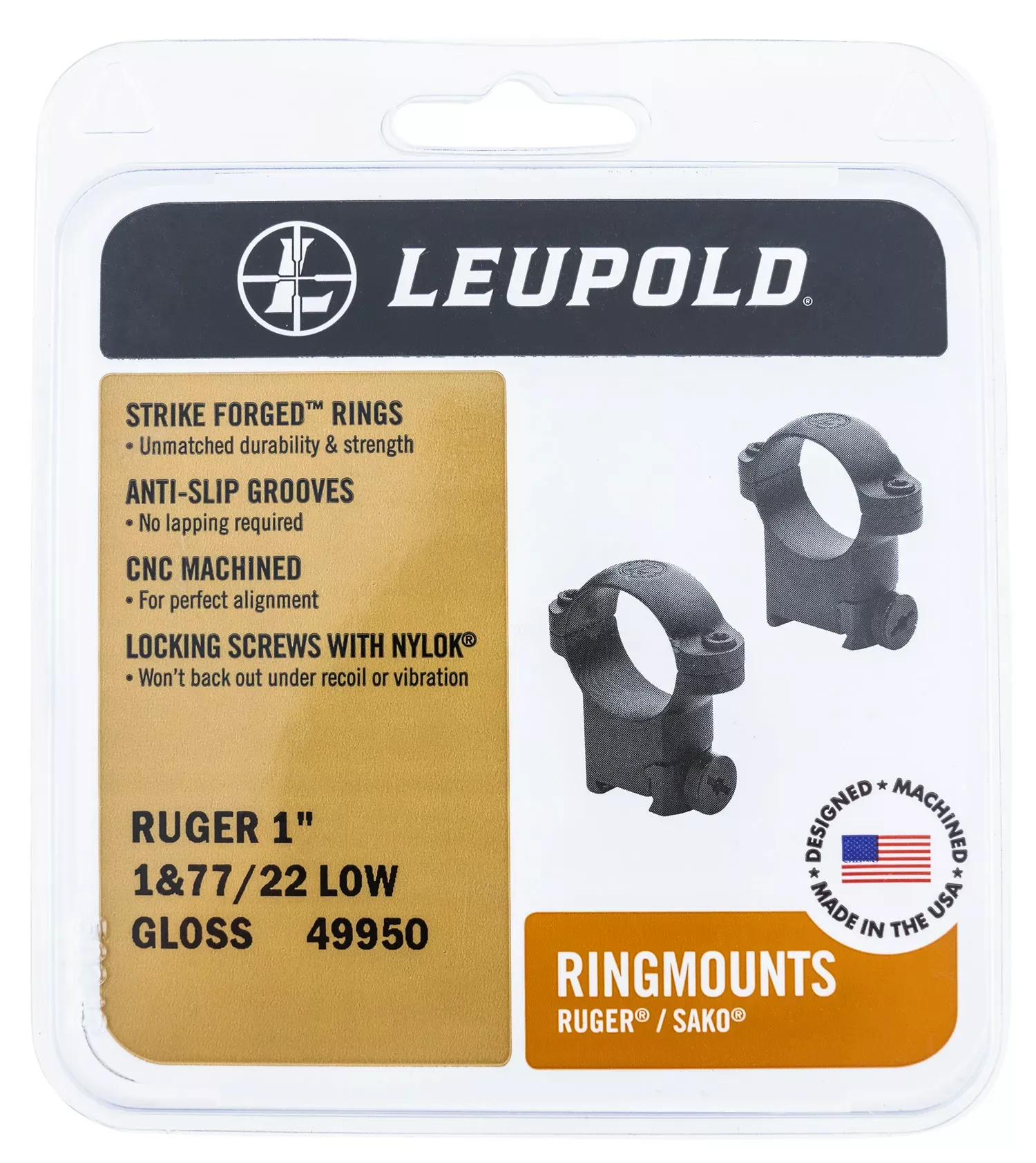 Leupold Ringmounts Matte Black Ruger M77 1" High