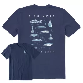 Life Is Good Men's Fish More Worry Less Hooks and Tackle Short Sleeve Tee - Darkest Blue - L