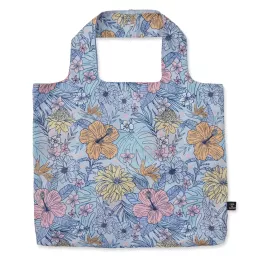 Life is Good Tropical Floral Pattern Roll and Go Tote - Glacier Blue