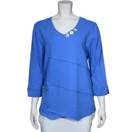 Lulu-B Women's Asymmetrical Nov. Button Top - Bright Peri - 1X