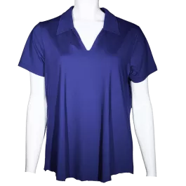 Lulu-B Women's Short Sleeve Collar Top - Navy - 1X