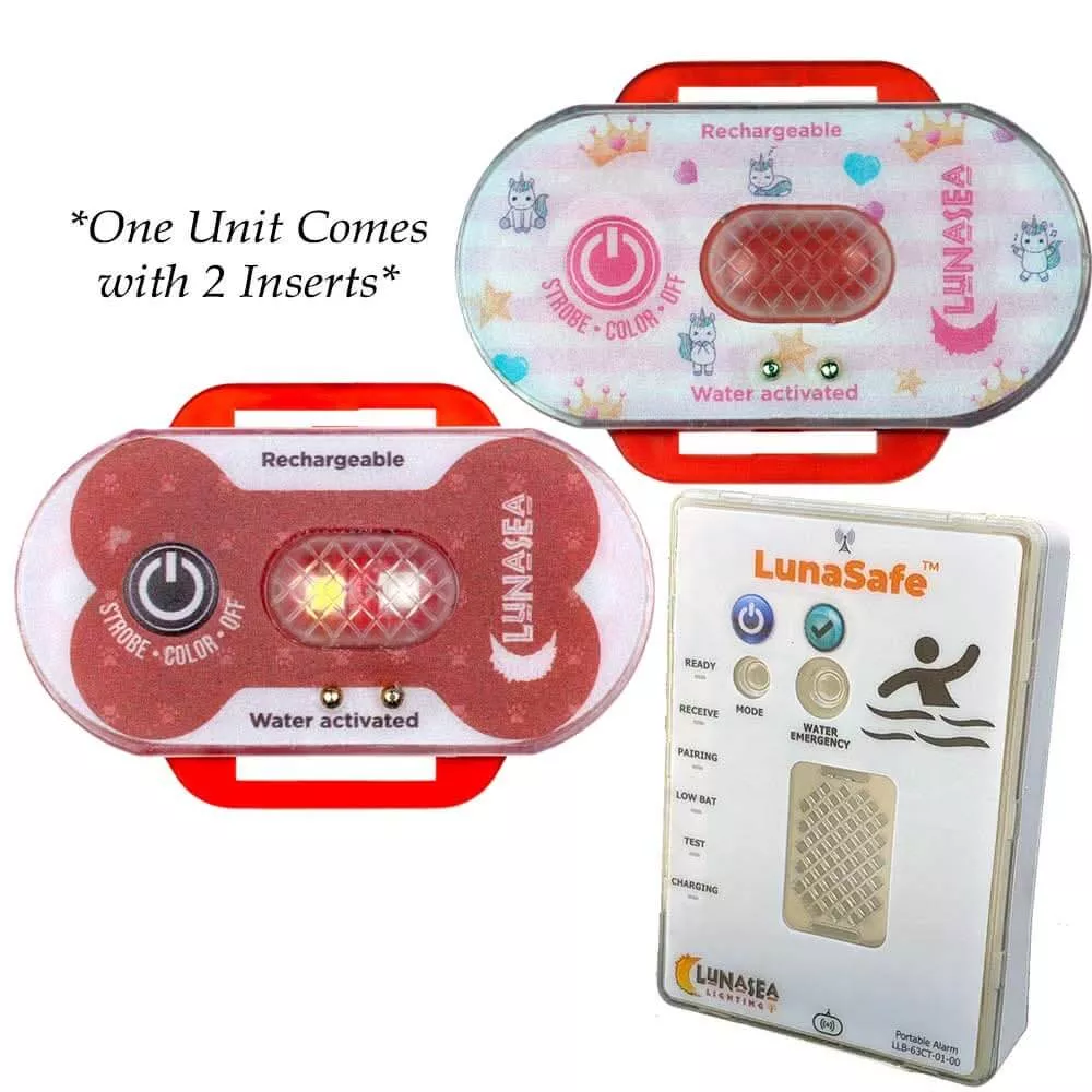 Lunasea Child/Pet Safety Water Activated Strobe Light w/RF Transmitter - Red Case, Blue Attention Light - LLB-63RB-E0-K1