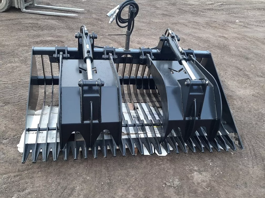 Martatch | Rock Grapple Flat Bottom | Models MRSFG-A Series | Widths 72″ to 96″ | 1/4″–3/8″ Steel & Hardened Tines | Hydraulic Flow Required 15 To 25 GPM | For Skid Steers