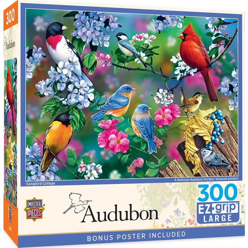 Masterpieces Audubon Songbird Collage 300 Piece EZ Grip Jigsaw Puzzle #32302