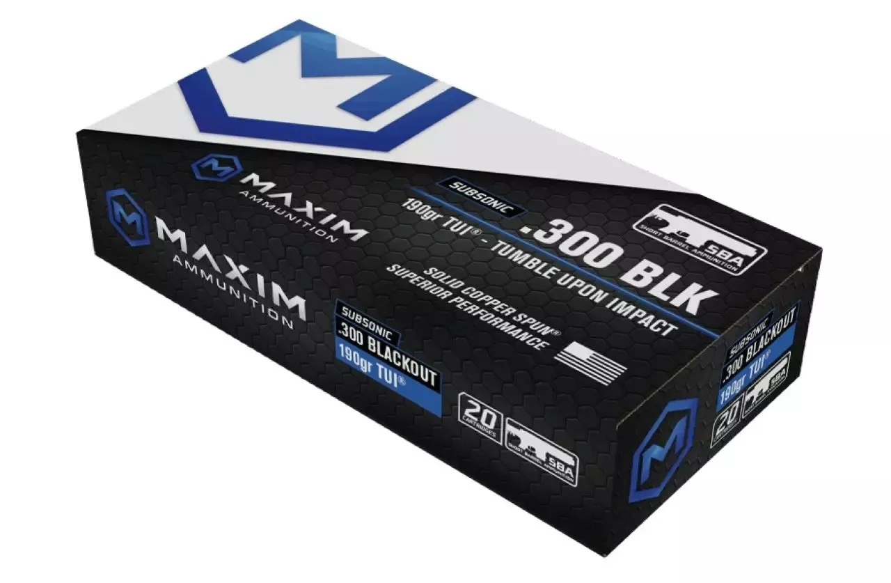 Maxim Defense Subsonic Tumble Upon Impact 300 Blackout Ammo 190 gr Solid Copper Spun 20 Rounds MXM49005