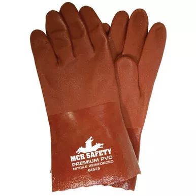 MCR Safety 6452S 12" Premium Double Dipped Sandy Red PVC Coated, Soft Jersey Lined, Nitrile Reinforced Work Gloves