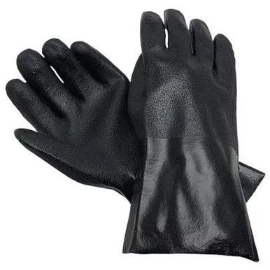 MCR Safety 6524S 14" Double Dipped Sandy Black PVC Coated, Soft Interlock Lined Work Gloves
