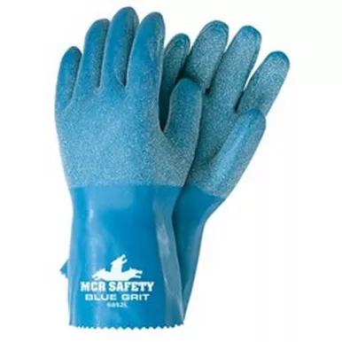 MCR Safety 6852 Blue Grit 12" Texture Rubber Coated, Interlock Lined Work Gloves