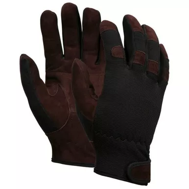 MCR Safety 920 Split Leather Palm & Fingertips, Spandex Back Mechanics Gloves w/ Adjustable Hook & Loop
