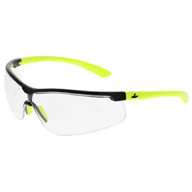 MCR Safety KD720DC Klondike KD7 Extremely Low Profile & Lightweight Black Frame, Hi-Vis Lime Temples Safety Glasses w/ Clear MAX6 Lens