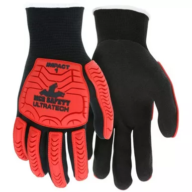 MCR Safety UT1950 UltraTech 13 Gauge Nylon or HyperMax™ Shell, Sandy Nitrile Foam or Crinkle Latex Coated Palm & Fingertips, TPR Back Mechanics Gloves