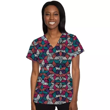 MED COUTURE Women V-Neck Vicky Print Modern Geo Top (8564-MDGO)