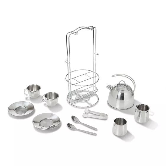 Melissa & Doug Stainless Steel Tea Set and Storage Stand