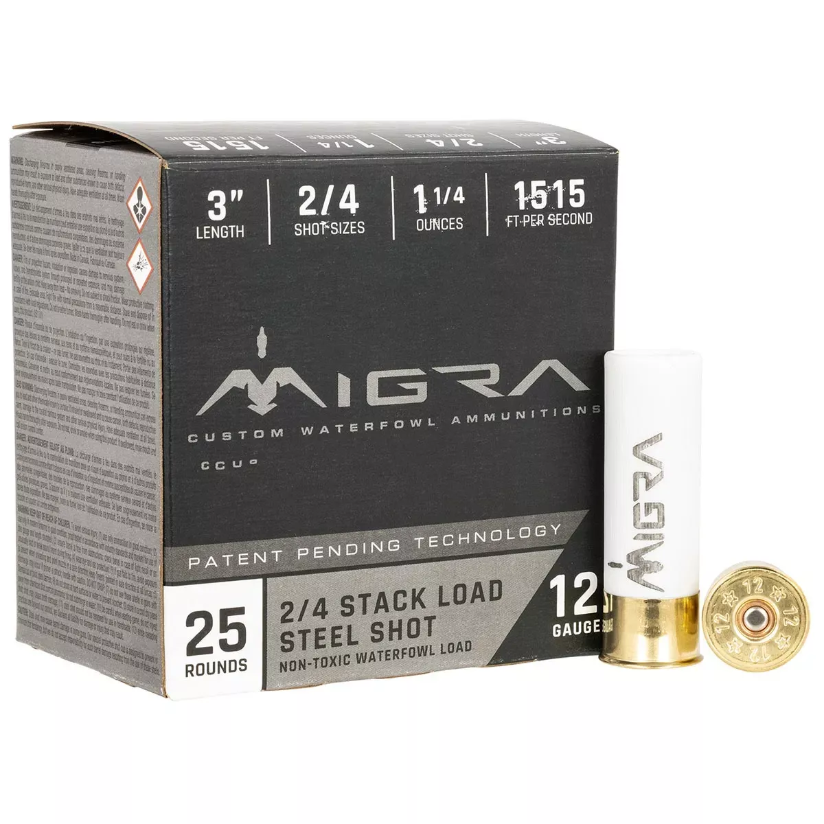 Migra Stack Load Steel 12 Gauge 3" 1-1/4 oz #2/4 Shot 25 Rounds