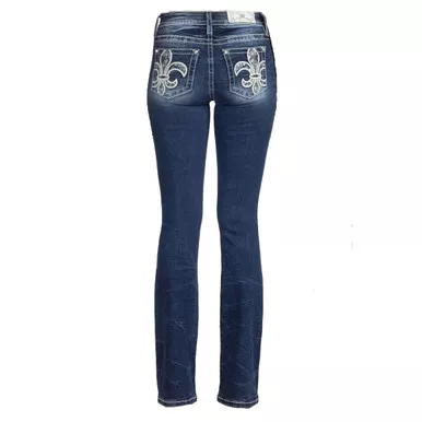 MISS ME Women's Aztec Sequin Fleur De Lis 25W x 34L Bootcut Jeans (M9124B)