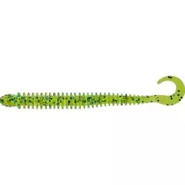 Mister Twister Ringworm SI (Salt Infused) - 4" - Chartreuse/Blue & Black Flake