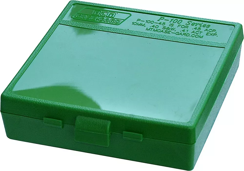 MTM Case-Gard Flip Top Ammo Box Case-Gard P-100 Multi-Caliber Handgun Green Polypropylene 100rd
