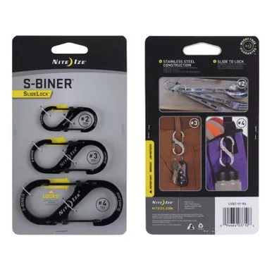 Nite-Ize S-Biner Slidelock Stainless Steel 3 Sizes Ss Black