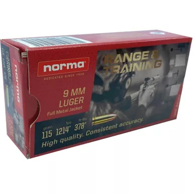 Norma Range & Training 620240050 9mm Ammo 115GR FMJ 50 Rounds