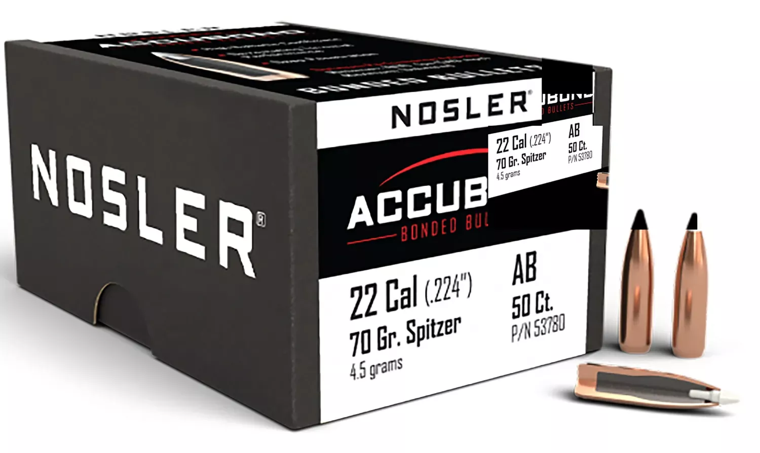 Nosler Accubond 22 Cal .224 70 Gr. Spitzer Point 50/Box