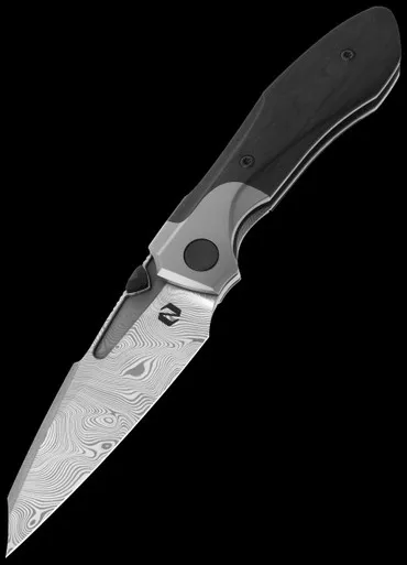 Null Knives Voodoo Doll Damasteel Camo Carbon Fibre Folding Knife