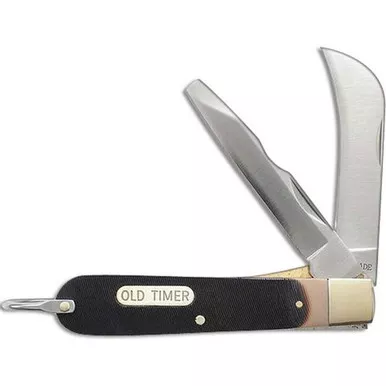 Old Timer 159OT Electrician’s Lockblade Hawkbill Traditional Pocket Knife 2.73" 7Cr17MoV High Carbon Stainless Steel Blade, Sawcut Handle