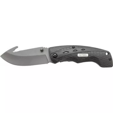 Old Timer 2148OT Copperhead Gut Hook Liner Lock Folding Knife 3.42" 7Cr17MoV High Carbon Stainless Steel Blade, Rubber Handle